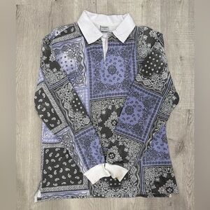 Purple and white bandana design longsleeve collar